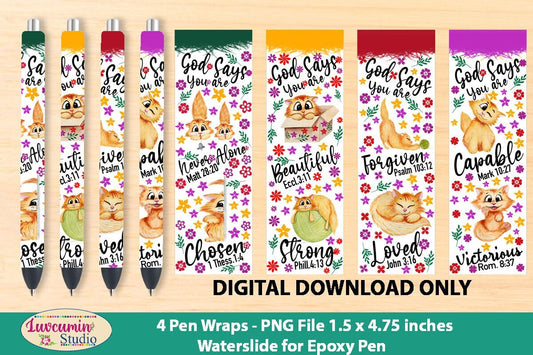 **Faithful Feline & John 3:16 Pen Wraps for Unique Custom Epoxy Pens**
