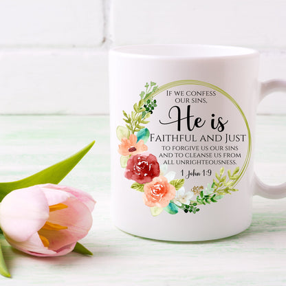 He Is Faithful & Just Floral Scripture Wall Art Decor.