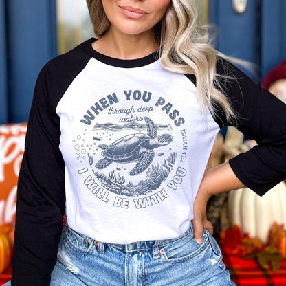 Isaiah 43:2 Waters of Faith Christian Sea Turtle Summer Shirt.
